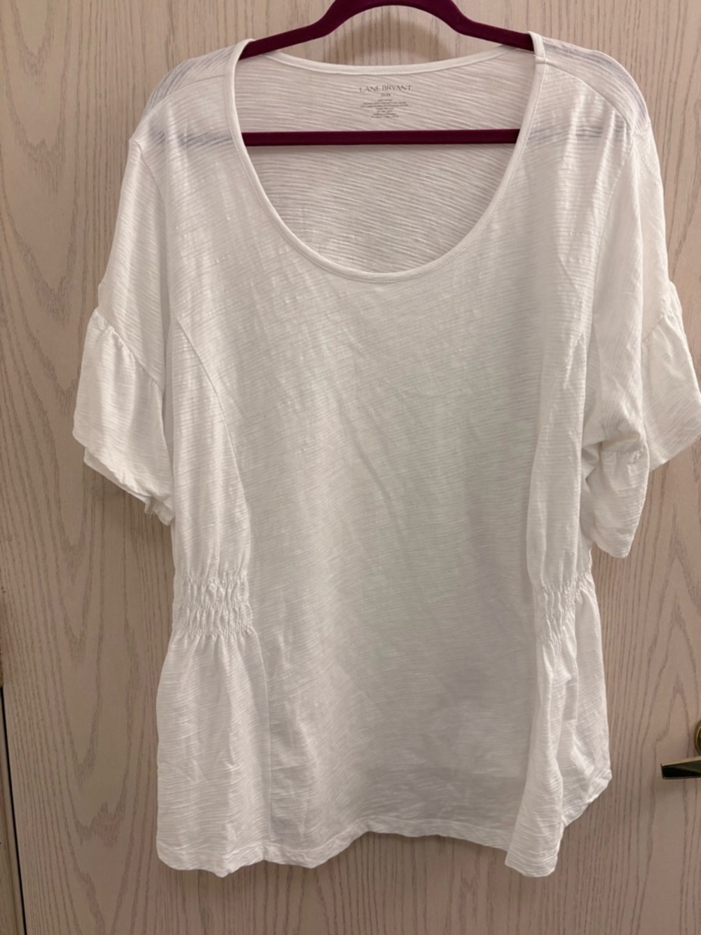 Lane Bryant White Scoop Neck Ruffled Short Sleeve Top